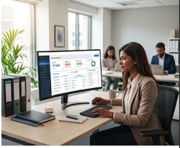 Accounting Software in use with business software screens visible